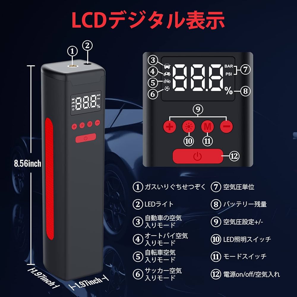 4500mAh エアコンプレッサー 電動エアポンプ 充電式 最大150PSI 楽天市場】持ち運び電動空気入れ 超小型 電動エアコンプレッサー